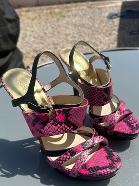 Michael Kors 5” leather snake skin embossed Nadja style heels. EUC size 9.5
